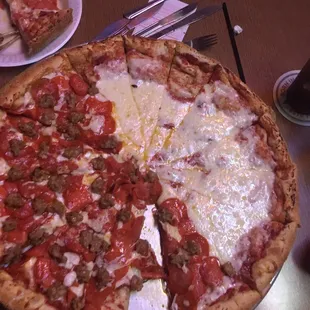 Pepperoni sausage and 1/2 cheese