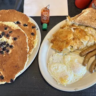 B&amp;K special with added blueberries to pancakes. Most went home. Ton of food!