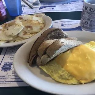 Cheese omelette, home fries and rye toast at B&amp;K Cafe.