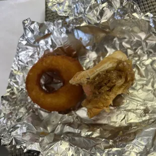 Onion ring and kraut dog