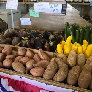 Veggies on display on stands