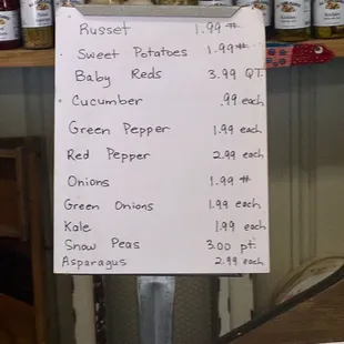 A snapshot of some of the veggie prices