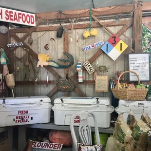 Coolers with fresh seafood (to the back left of the market)