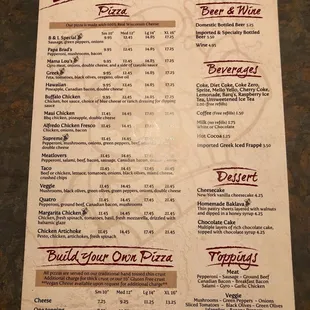the menu for the restaurant