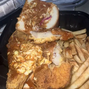 a chicken sandwich and french fries