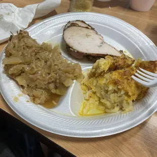 Saturday special Smoked Turkey, Cooked cabbage &amp; hash-brown casserole.