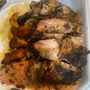 Lacks flavor and plantains was hard and not very good