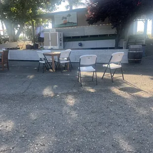 Outside seating by stage for live music