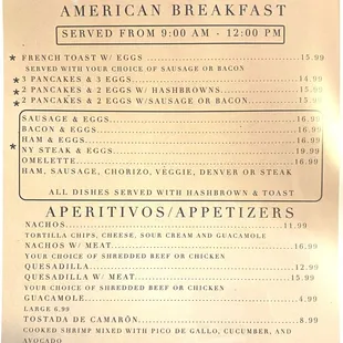 Breakfast menu (and appetizers menu)