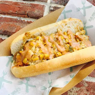 Latin dog with a vegetarian sausage