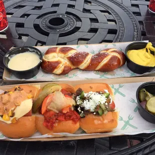 Soft pretzels and sausage trio