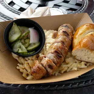 #2 Bratwurst and cheese spaetzle