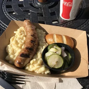 Bratwurst and cheese spätzle