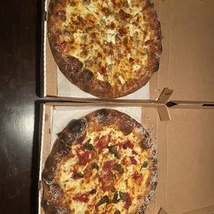 Pizza on the left is a new one called the Honey Bear, pizza on the right is the classic cheese