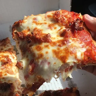 Square pepperoni and bacon
