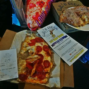 Great treat special order Pizza Fries Delicious Love n All the Meats Calzone oh yeah eating great