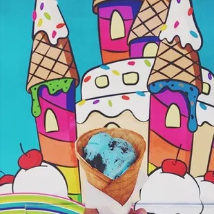 Cookie Monster Ice Cream in a Waffle Cone!! Photo by @feastfashionfaves