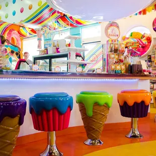 The B.CANDY bar! Cupcakes and ice cream cone seats!