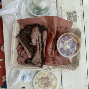 Texas Trinity: brisket, ribs, sausage.