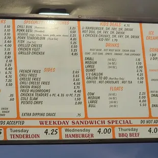 Updated menu with the latest prices