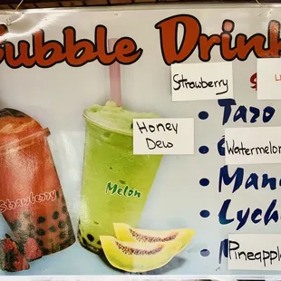 Our variety of Bubble drink flavors, perfect for a day at the beach.