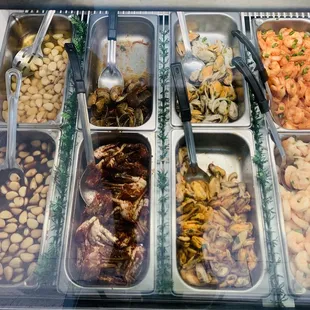 Raw crab, raw clam, mussels, garlic, shoyu garlic, and our really popular shrimp!