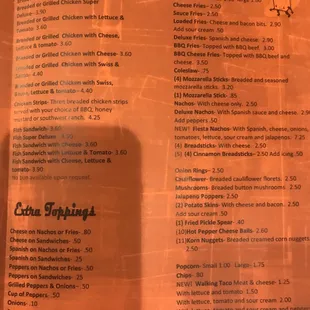 Menu items and prices