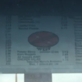 Prices/menu for the carhop service