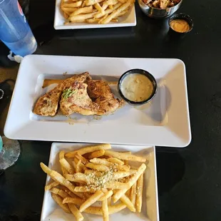 Turkey chops, truffle fries, salmon bites