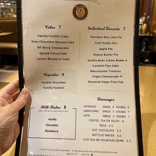Dessert menu