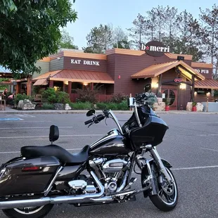 a motorcycle parked in a parking lot