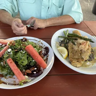 Beet salad and walleye dinner