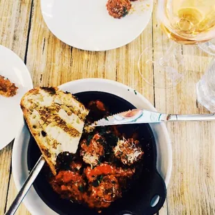 Oven roasted meatballs &amp; toasted bread.