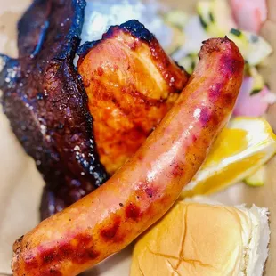 Combo Beef Kalbi short rib with chicken and pineapple sausage