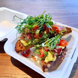 Avocado toast with bacon