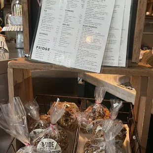 a display of baked goods