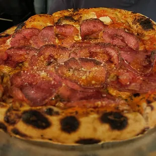a close up of a pizza