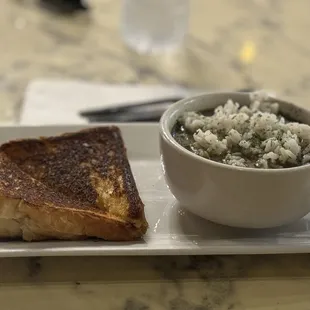 Gumbo and grilled cheese sandwich
