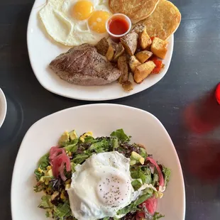 Steak &amp; eggs and smoked salmon avocado toast!