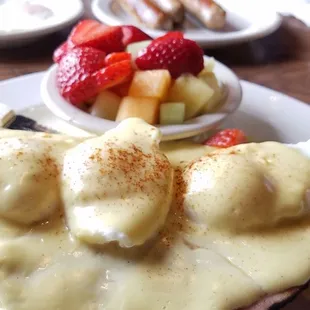 3 egg eggs benedict  with fruit