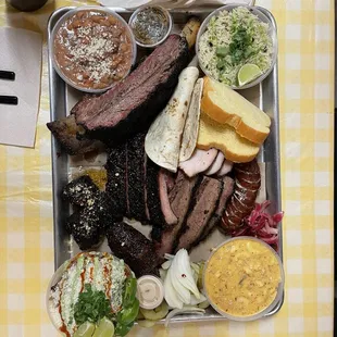 B4 sampler (added Dino rib and elote with brisket)