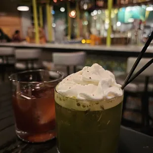 Matcha Cocktail (front) and fig cocktail (back)