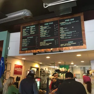 a large menu board above the counter
