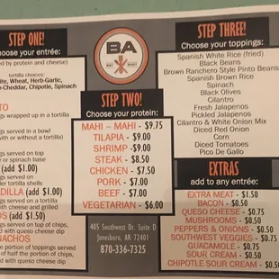 the price of the menu
