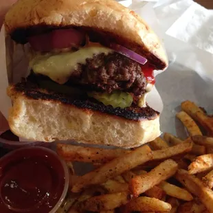 The amazing burger at BA Burrito, with the jalapeño-cheddar bun.