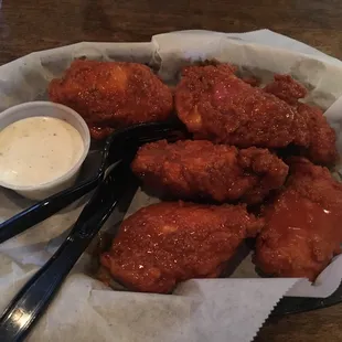 Boneless wings in original hot sauce.