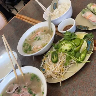 Pho , spring rolls.