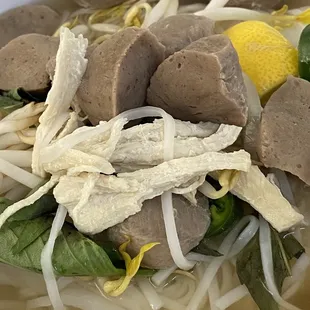 Dinner 6-12-22 chicken pho with $4 meatballs