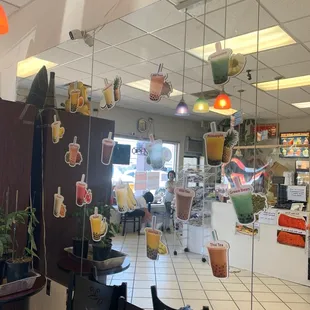 Cute mirror wall with boba drinks