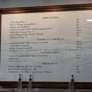 a menu on the wall